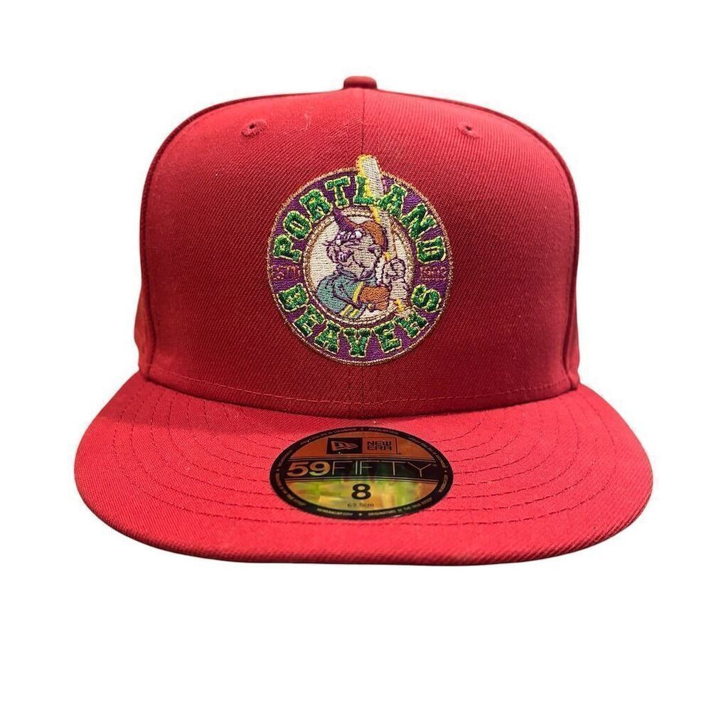 New Era 59FIFTY Portland Beavers Fitted Hat Size 8‎ Red Unisex Baseball Cap